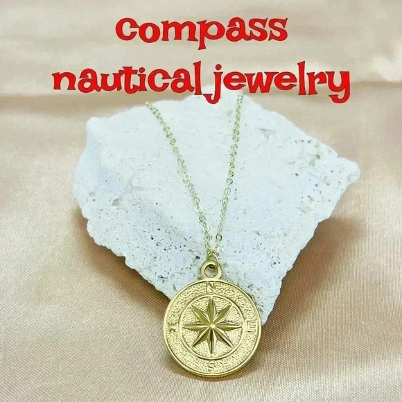 Gold coin compass necklace nautical jewelry made with love - Picture 5 of 9